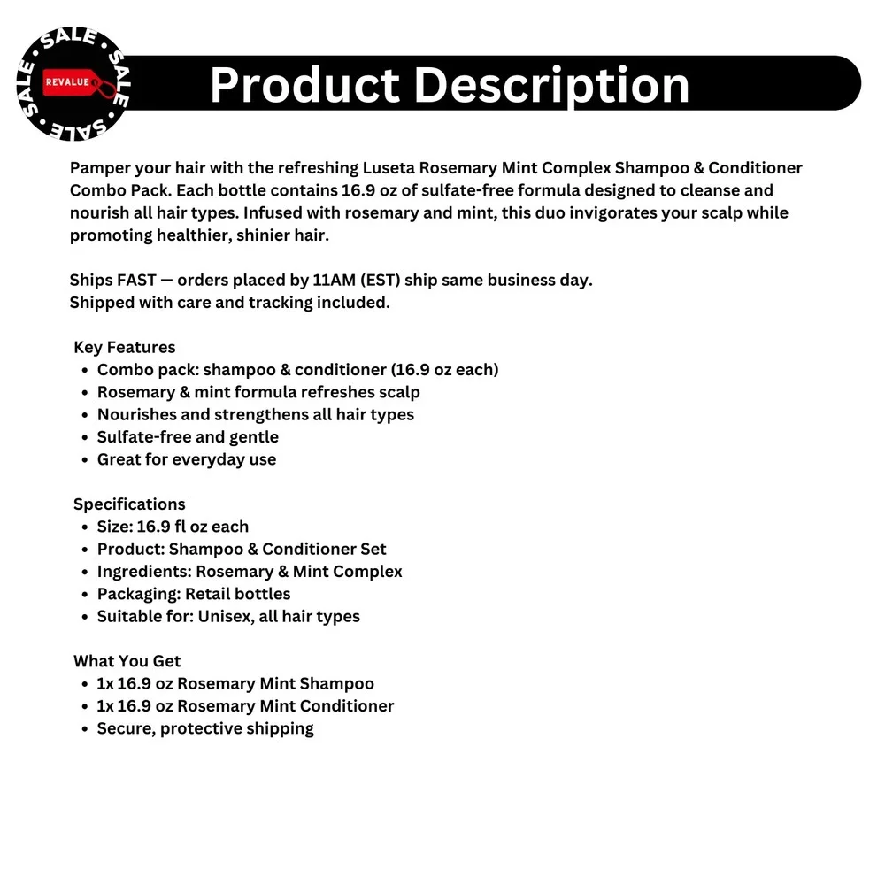 Luseta Rosemary Mint Complex 16.9oz Shampoo + Conditioner‎ Set for Healthy Hair